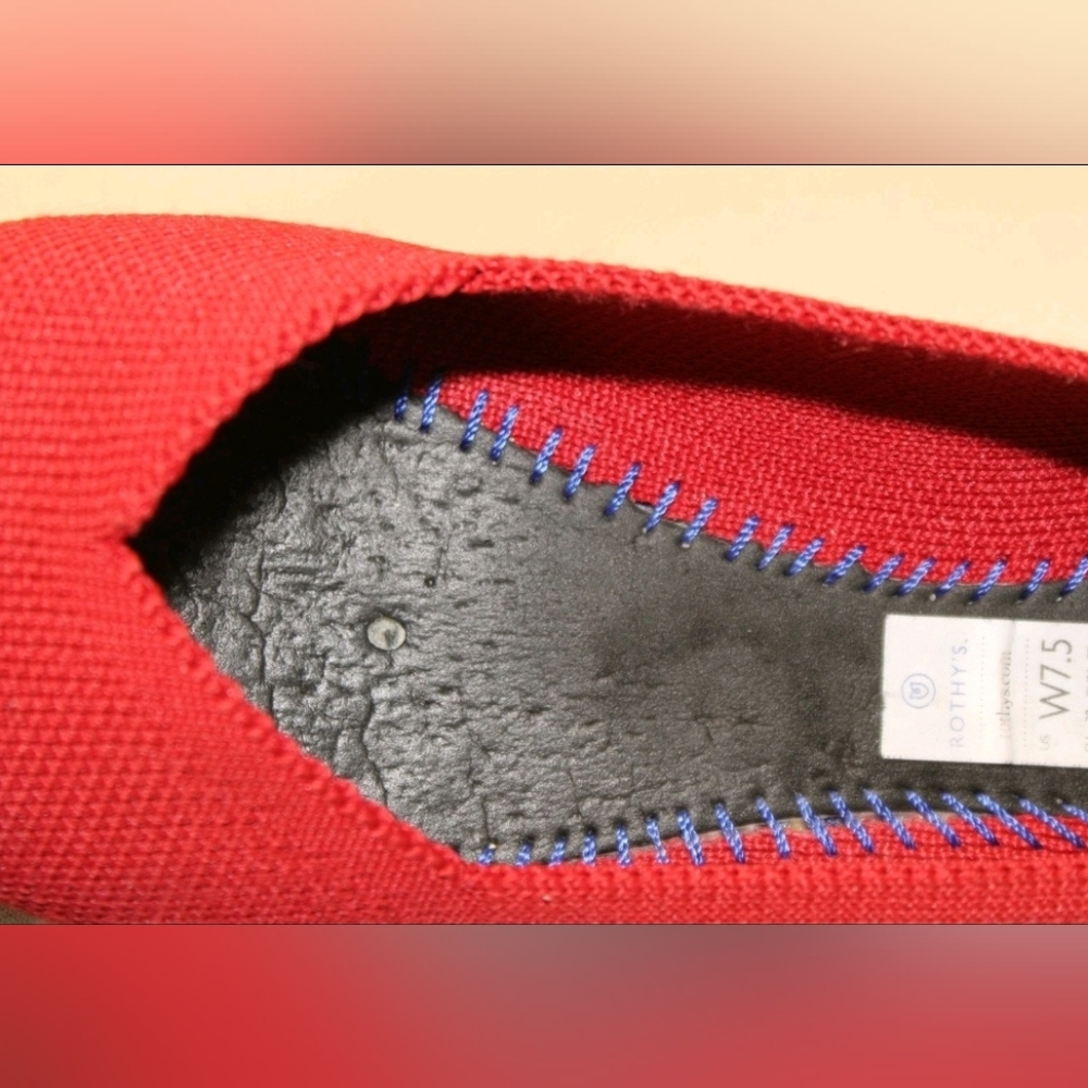 Rothy's Bright Red Textile Ballet Flat Women Size 7.5 38 The Point Comfort Shoes - Picture 10 of 14